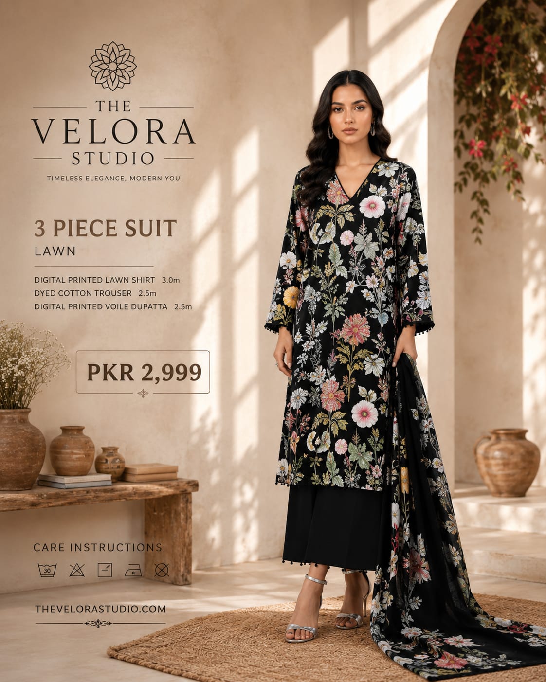 Velora Studio Premium Printed Lawn 3 Piece Suit – Floral Summer Collection | Unstitched