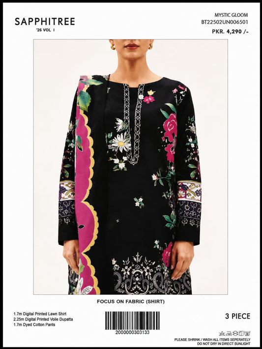 Beechtree Unstitched 3-Piece Printed Lawn Suit – Floral Beige & Pink