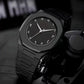 Black Minimalist Analog Wrist Aura Watch With Stainless Steel Strap And Butterfly Lock