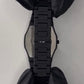 Black Minimalist Analog Wrist Aura Watch With Stainless Steel Strap And Butterfly Lock