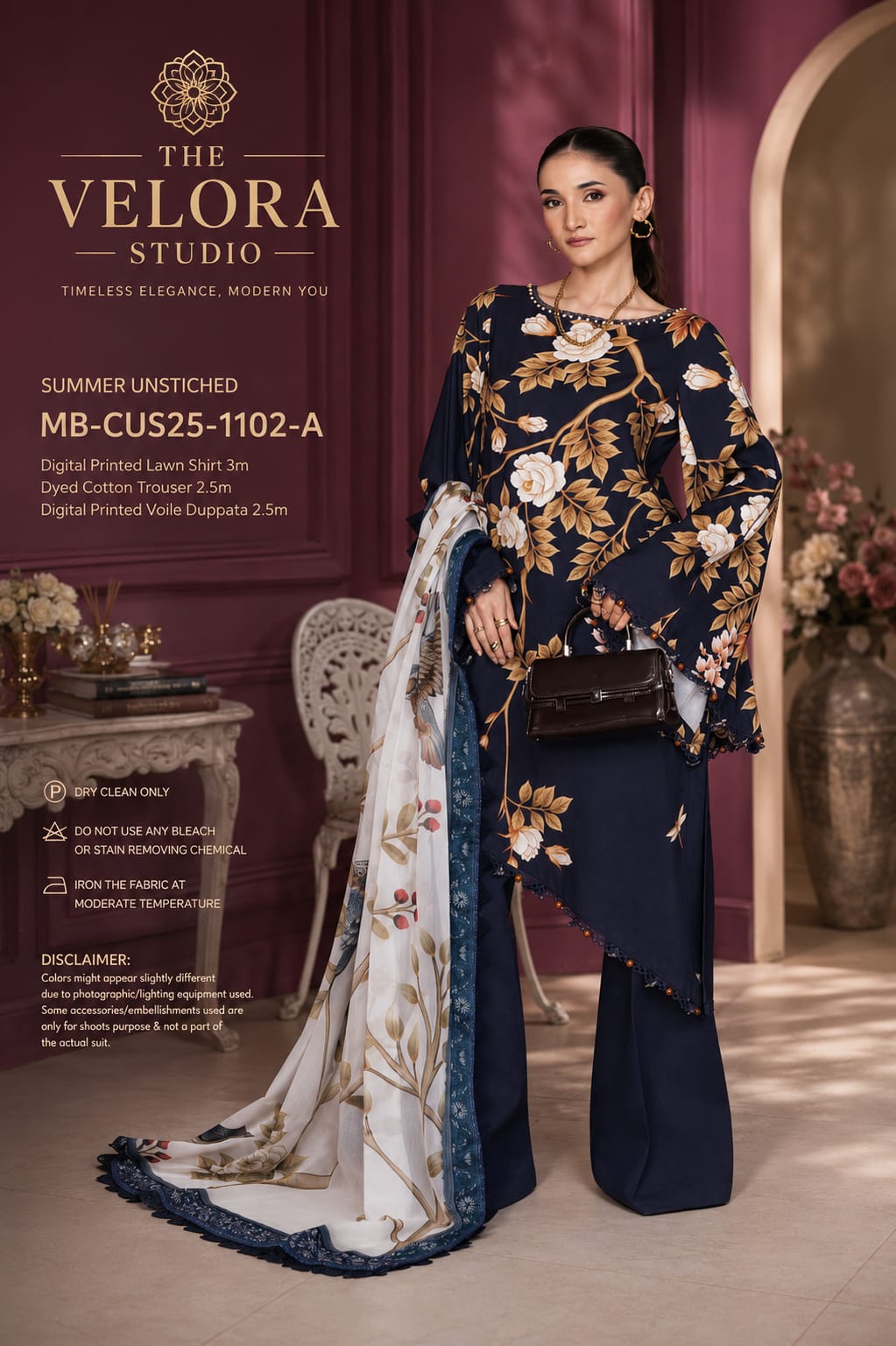Velora Studio Premium Printed Lawn 3 Piece Suit – Floral Summer Collection | Unstitched