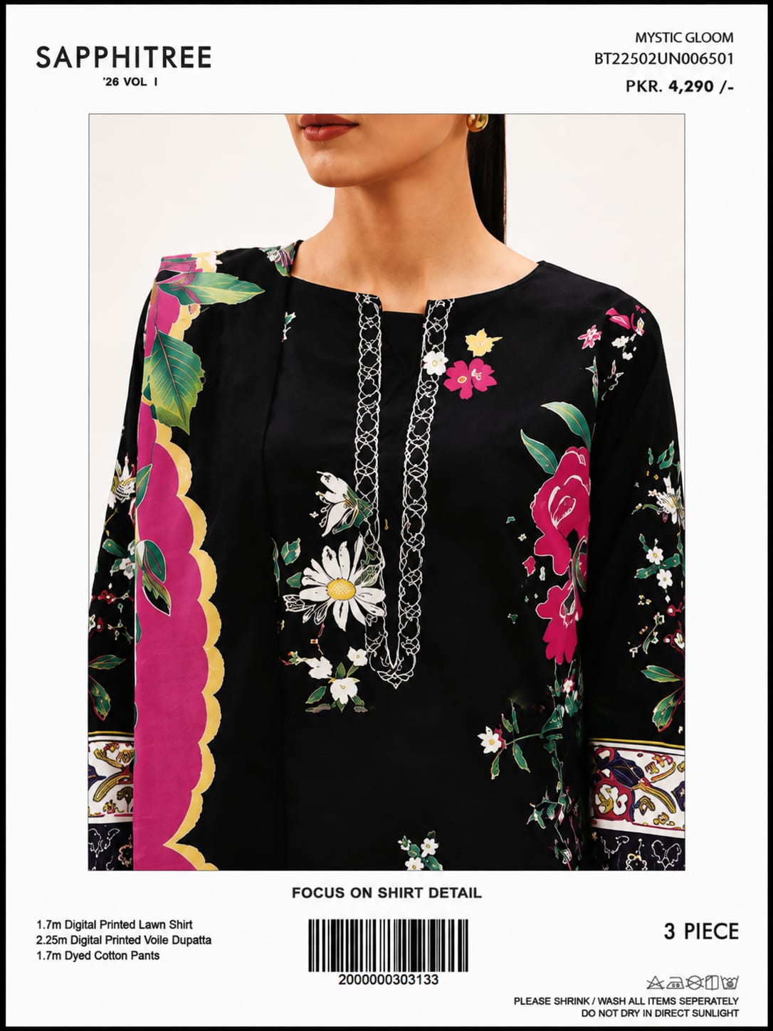 Beechtree Unstitched 3-Piece Printed Lawn Suit – Floral Beige & Pink