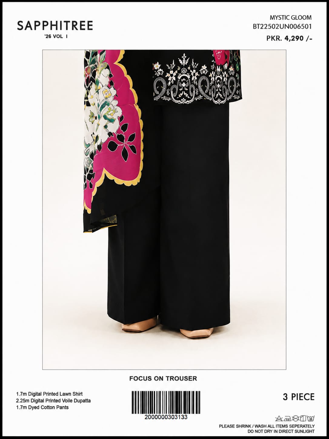 Beechtree Unstitched 3-Piece Printed Lawn Suit – Floral Beige & Pink