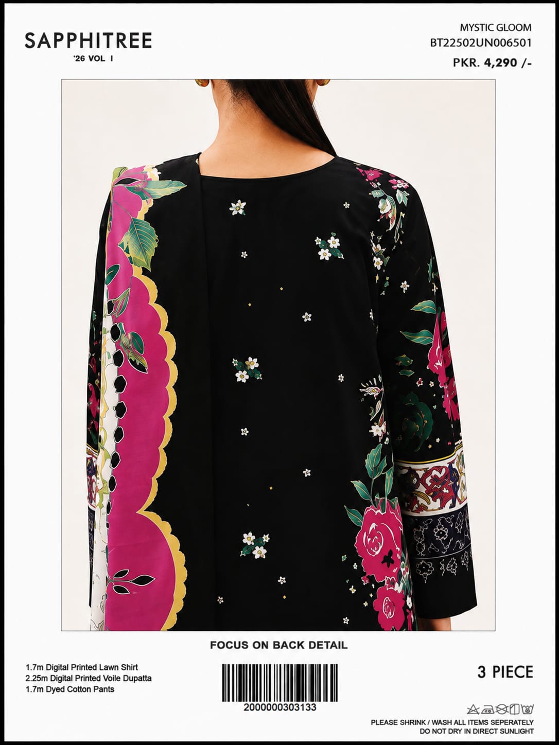 Beechtree Unstitched 3-Piece Printed Lawn Suit – Floral Beige & Pink