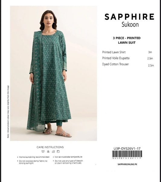 Sapphire Sukoon – Printed Lawn 3-Piece Unstiched