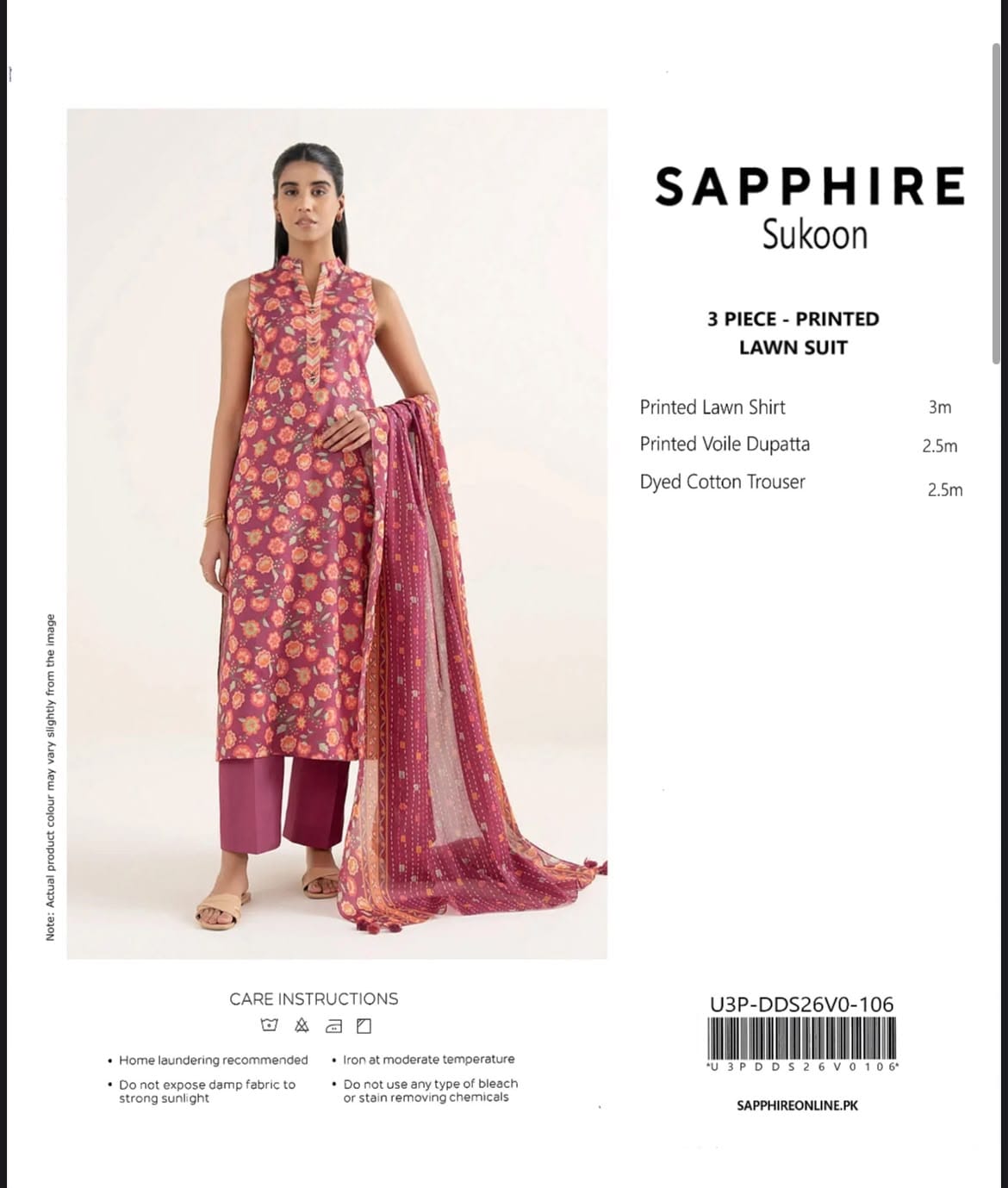 Sapphire Sukoon – Printed Lawn 3-Piece Unstiched