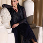 Navy blue embroidered chiffon suit - front view model
