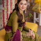 Olive green embroidered suit - back view model