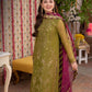 Olive green embroidered suit - seated model