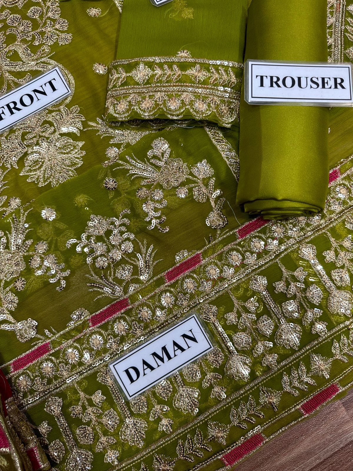 Close-up of embroidered daman, front and trouser