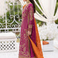Magenta handwork chiffon suit with orange dupatta - model standing side view