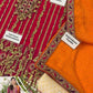 Suit flat lay - full front embroidered, embroidered dupatta, trouser detail